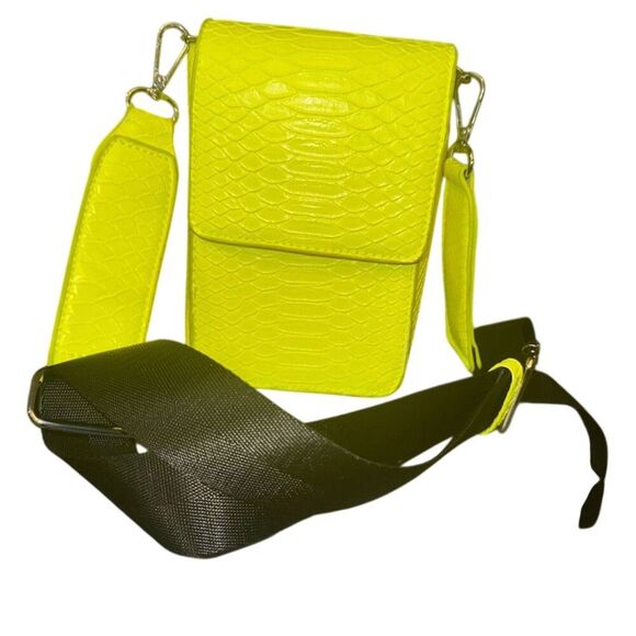 BP Women's Neon Croc Embossed Crossbody Bag with Adjustable Strap 6.5” X 4.5” - Picture 2 of 13